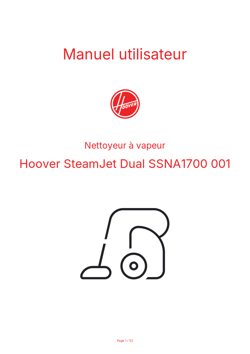 Page n°1 - Manuel utilisateur Hoover SteamJet Dual SSNA1700 001