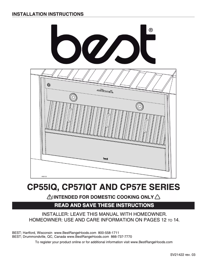 Page 1 de la notice Guide d'installation Best CP57IQT602SB