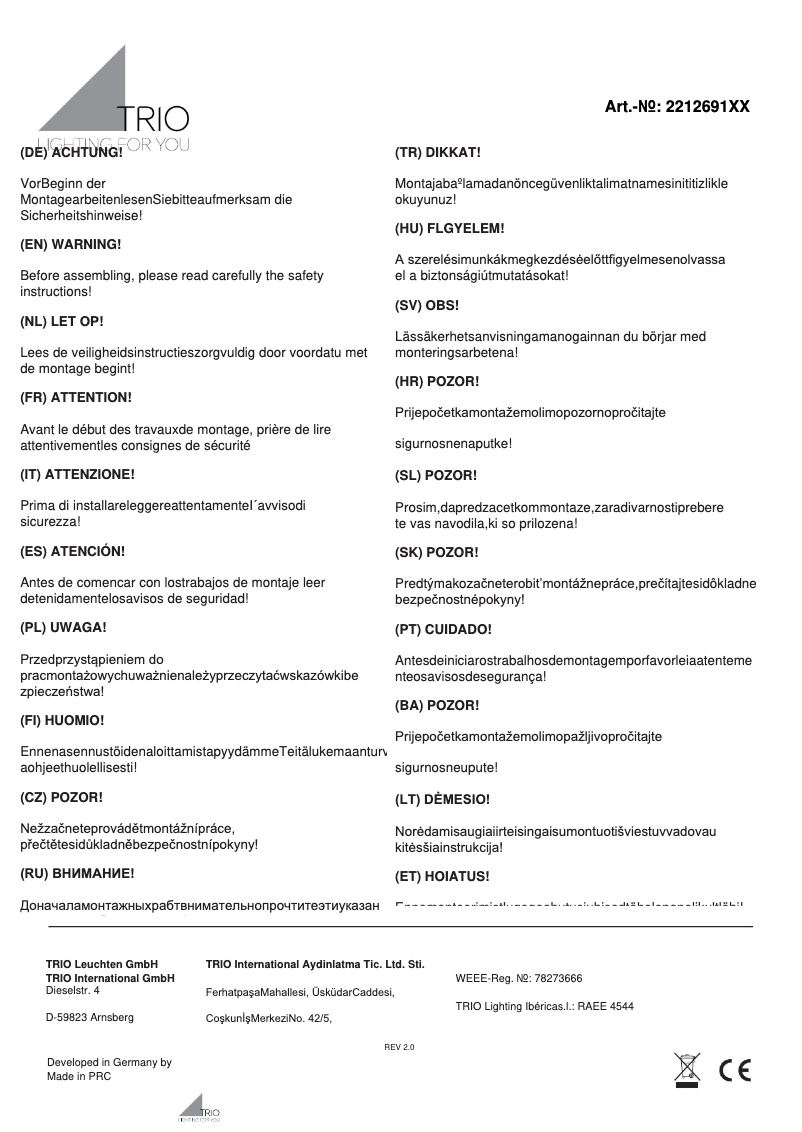 Page 1 de la notice Manuel utilisateur Trio Lighting Ticino 221269142