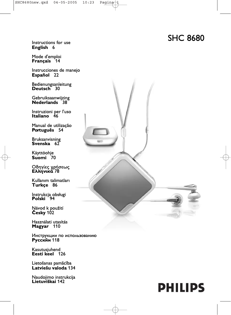 Image de la première page du manuel de l'appareil SHC8680