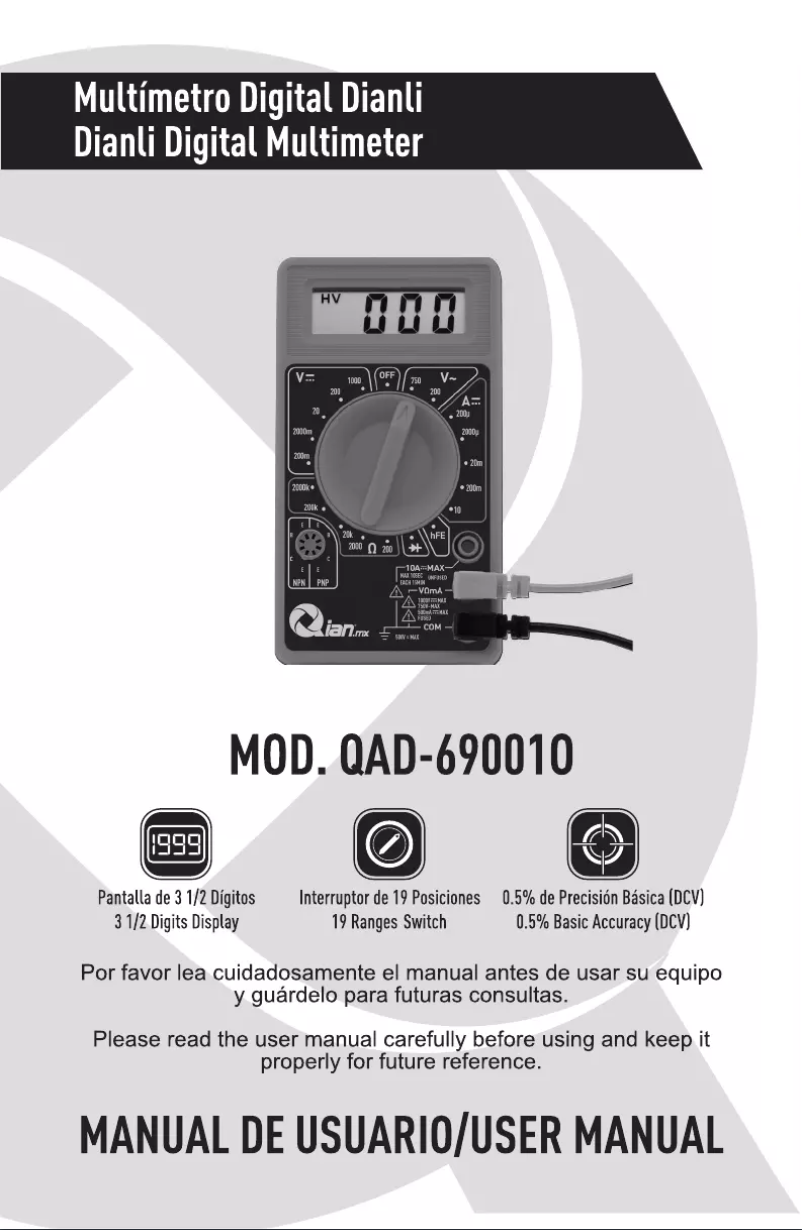 Page 1 de la notice Manuel utilisateur Qian QAD-690010