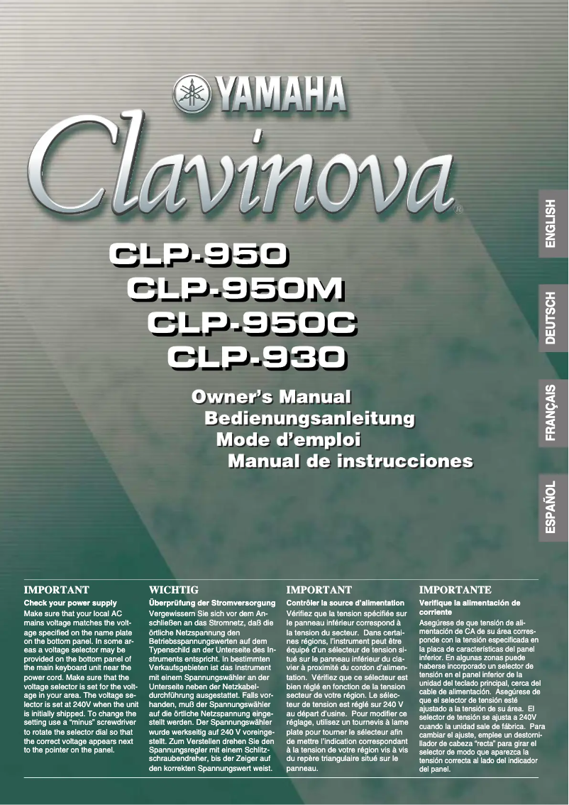 Page n°1 - Manuel utilisateur Yamaha Clavinova CLP-950