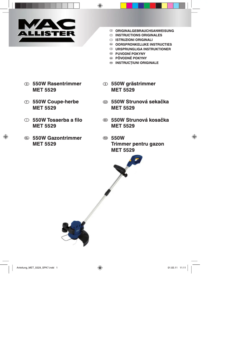 Page 1 de la notice Manuel utilisateur MacAllister MET 5529