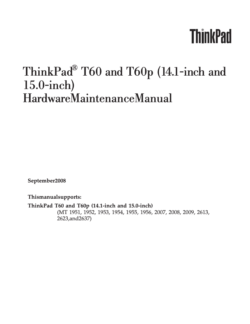 Page n°1 - Manuel utilisateur Lenovo ThinkPad T60p