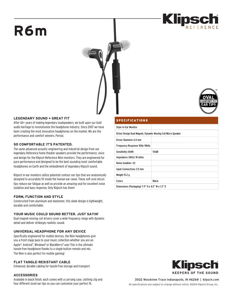 Page 1 de la notice Manuel utilisateur Klipsch R6m