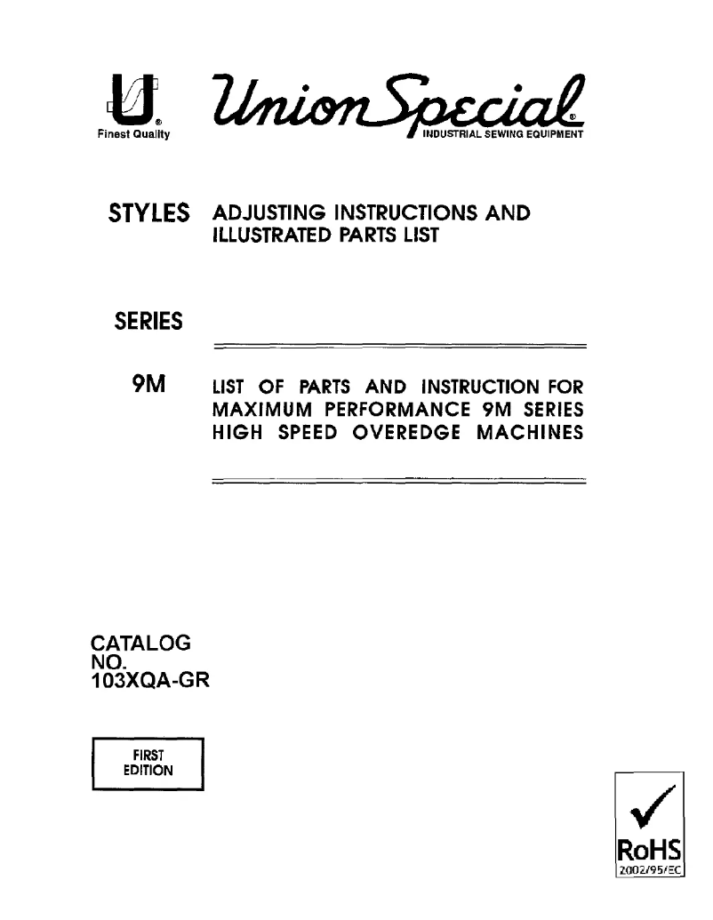 Page n°1 - Manuel utilisateur Union Special 39500CXRN