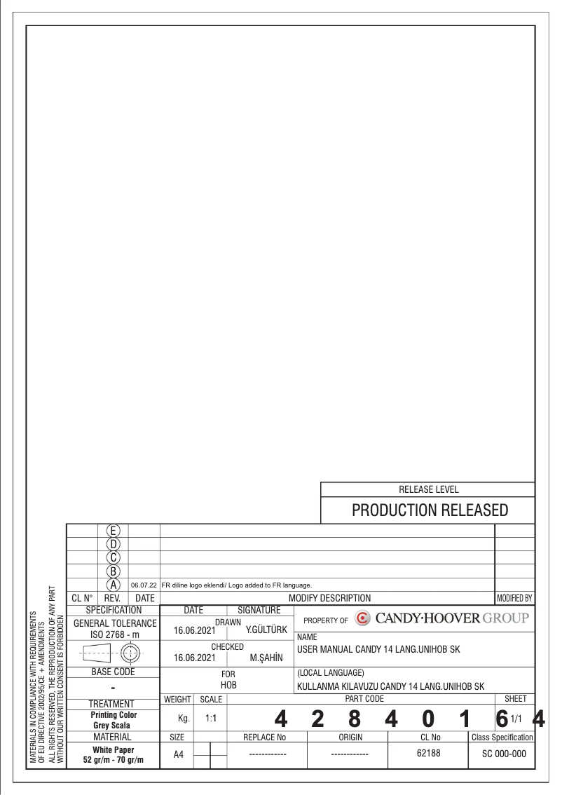 Page 1 de la notice Manuel utilisateur Candy CHG6D4WX