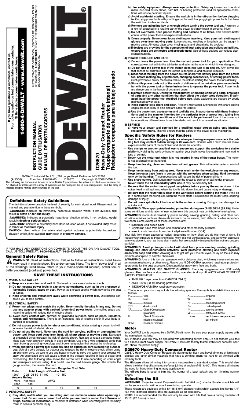 Page n°1 - Manuel utilisateur DeWalt DWE6000