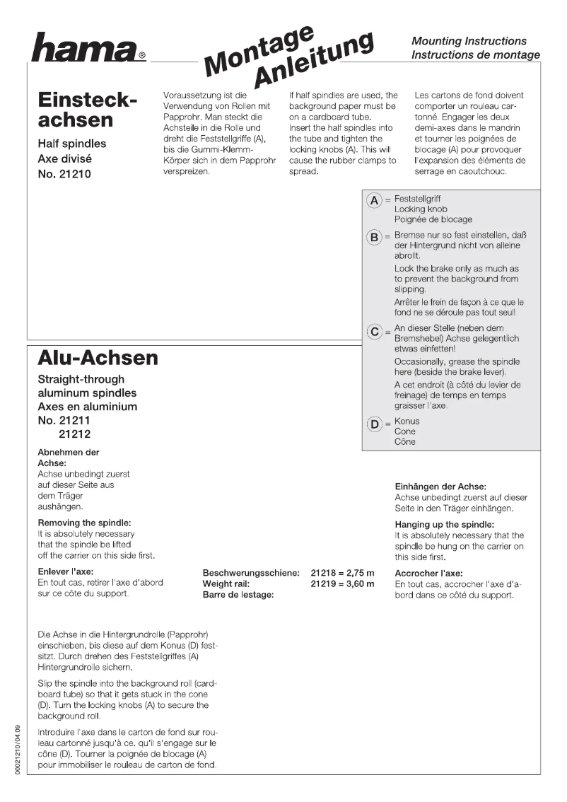 Page 1 de la notice Manuel utilisateur Hama 00021210