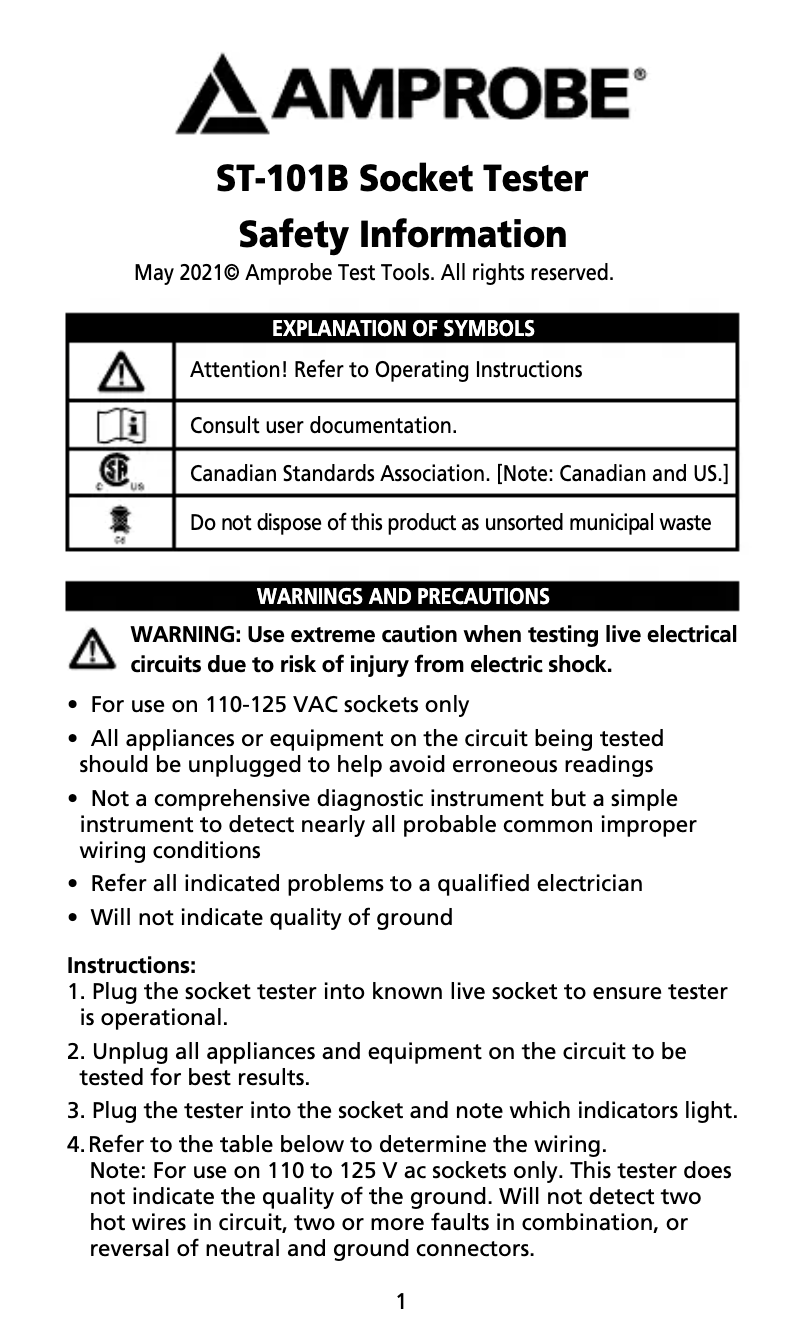 Page 1 de la notice Manuel utilisateur Amprobe ST-101B