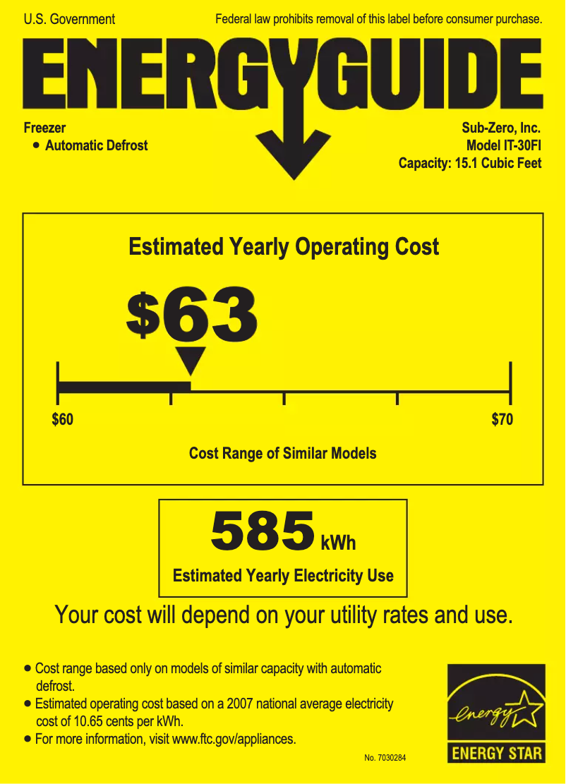 Page 1 de la notice Label énergétique Sub-Zero IT-30FI-LH