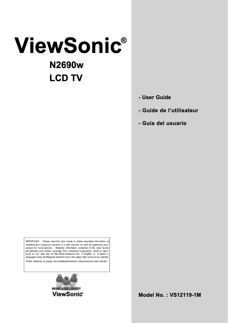 Page 1 de la notice Manuel utilisateur Viewsonic N2690w