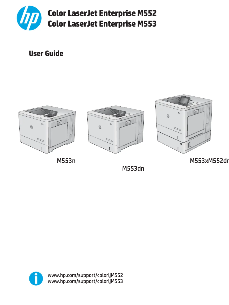 Image de la première page du manuel de l'appareil Color LaserJet Enterprise M552DN