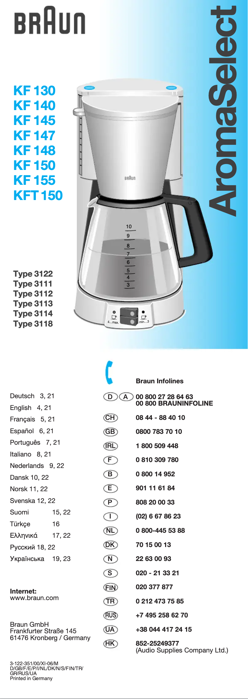 Page n°1 - Manuel utilisateur Braun AromaSelect KF 140