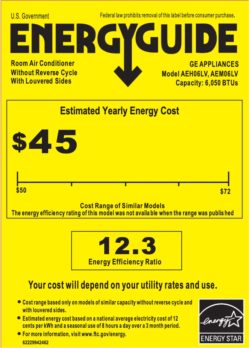 Page n°1 - Label énergétique GE AEM06LV