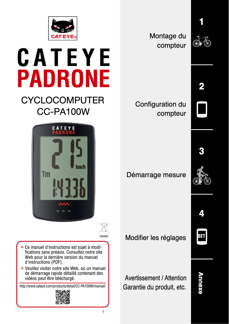 Image de la première page du manuel de l'appareil Padrone CC-PA100W