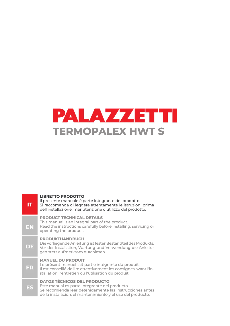 Page 1 de la notice Manuel utilisateur Palazzetti TERMOPALEX HWT S78F
