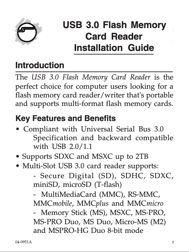 Page n°1 - Manuel utilisateur Siig JU-MR0E12-S1