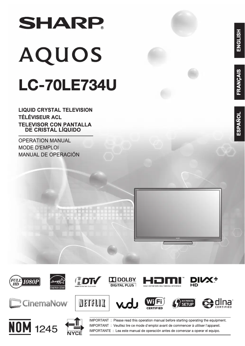 Page n°1 - Manuel utilisateur Sharp Aquos LC-70LE734U