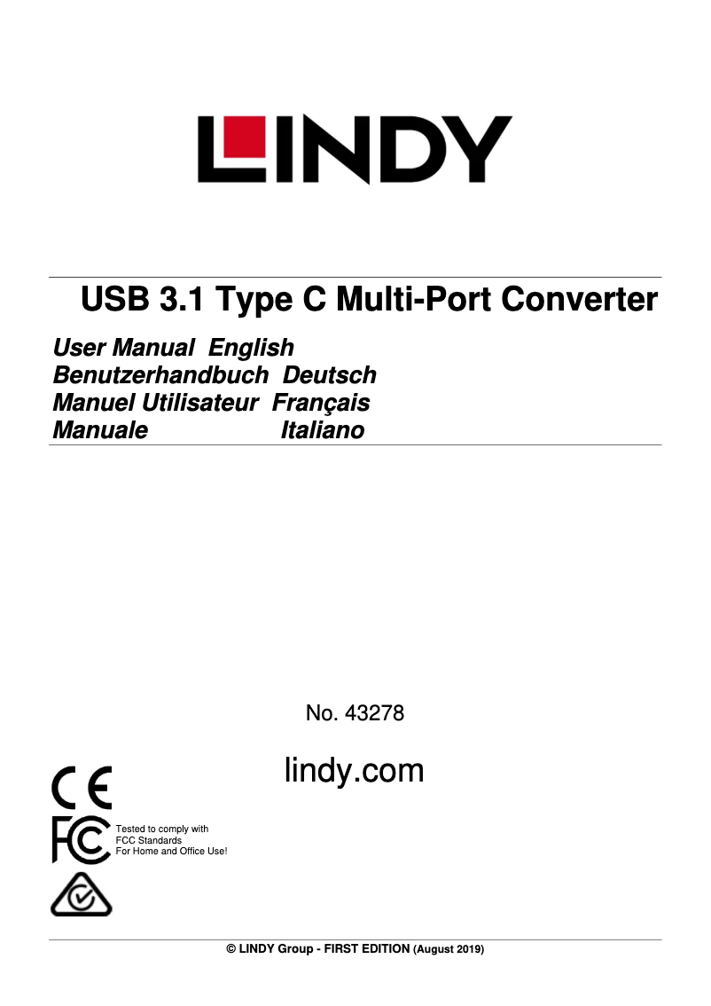 Page 1 de la notice Manuel utilisateur Lindy 43278