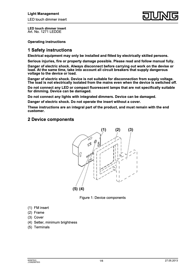 Page 1 de la notice Manuel utilisateur JUNG 1271LEDDE