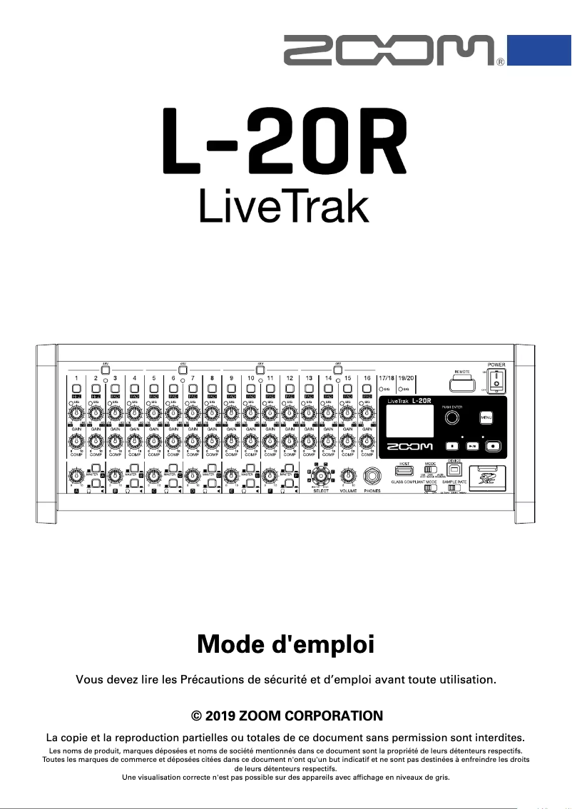 Page n°1 - Manuel utilisateur Zoom LiveTrak L-20R