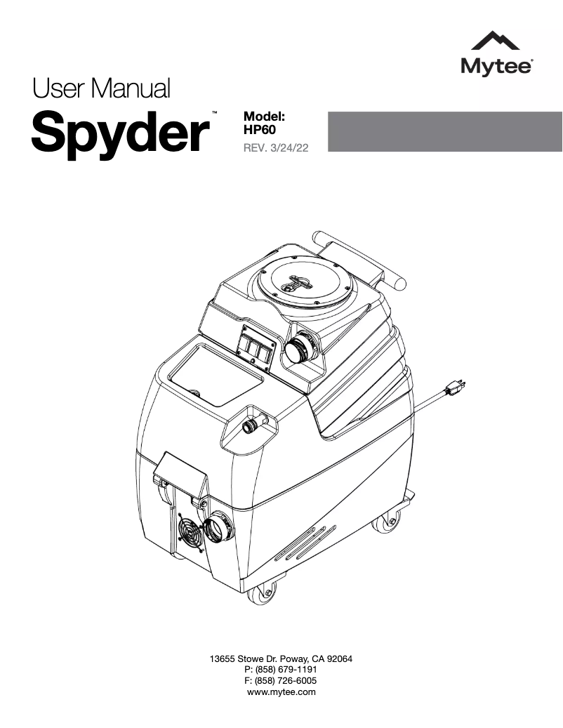 Page n°1 - Manuel utilisateur Mytee Spyder HP60