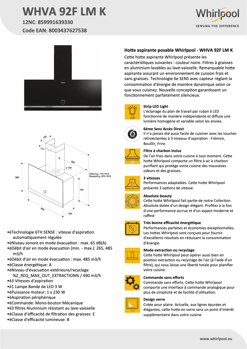 Image de la première page du manuel de l'appareil WHVA 92F LM K
