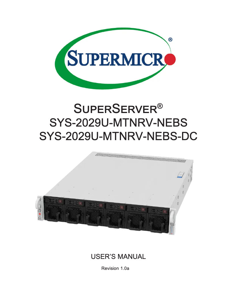 Page 1 de la notice Manuel utilisateur Supermicro SuperServer 2029U-MTNRV-NEBS-DC