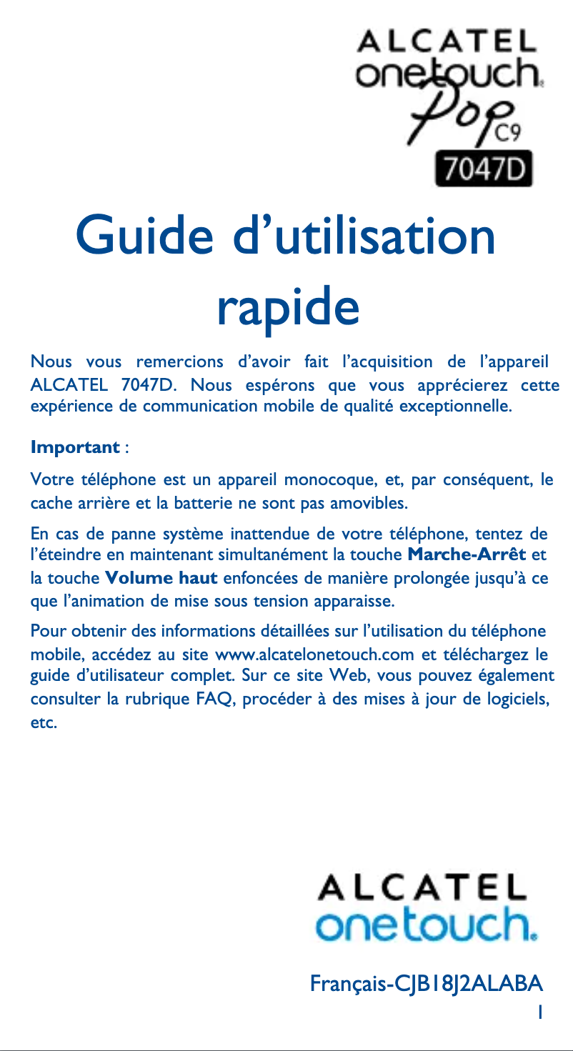 Image de la première page du manuel de l'appareil One Touch POP C9