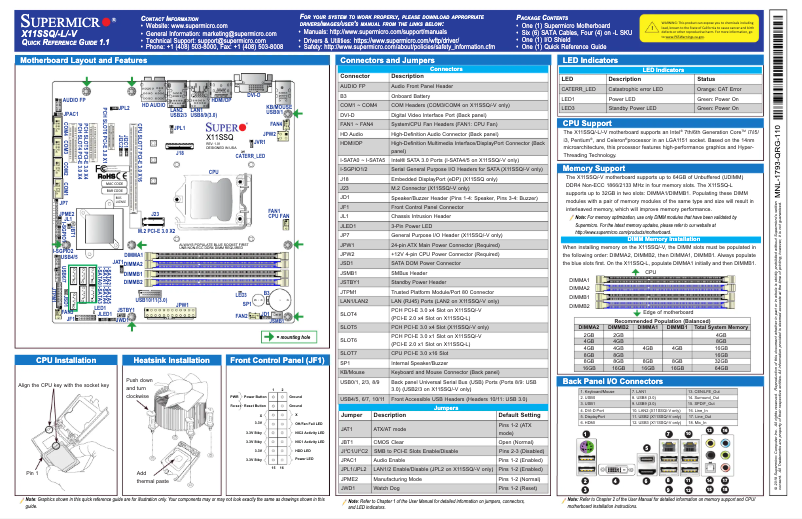 Page n°1 - Guide de démarrage rapide Supermicro X11SSQ-L