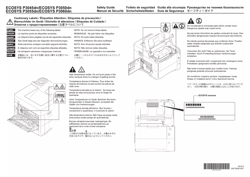 Page 1 de la notice Instructions de sécurité Kyocera ECOSYS P3050dn