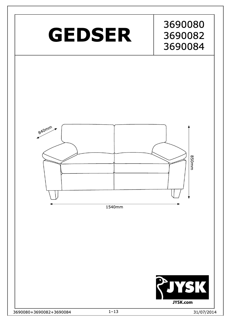 Página 1 del manual Manual de usuario JYSK Gedser (150x85x84)