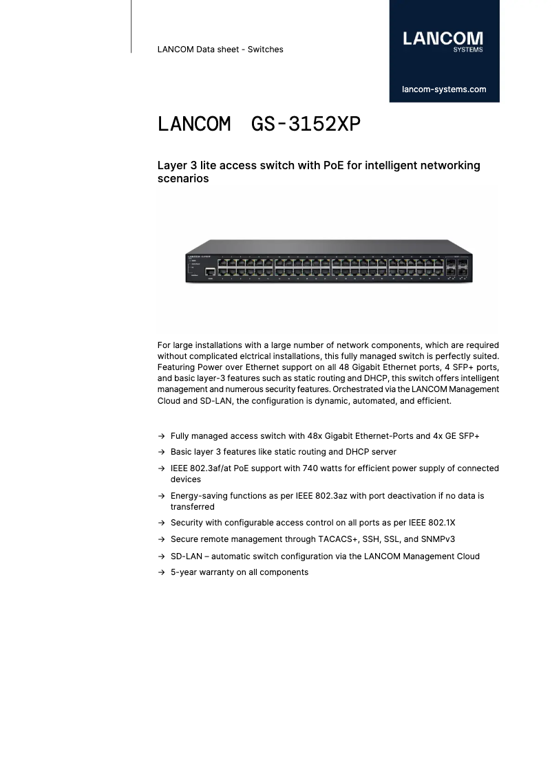 Page n°1 - Fiche technique Lancom GS-3152XP