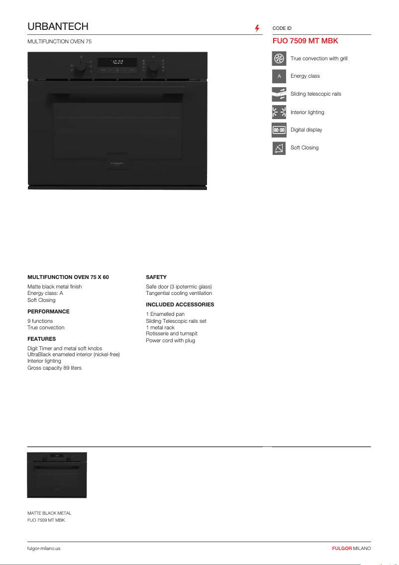 Page n°1 - Fiche technique Fulgor Milano FUO 7509 MT MBK