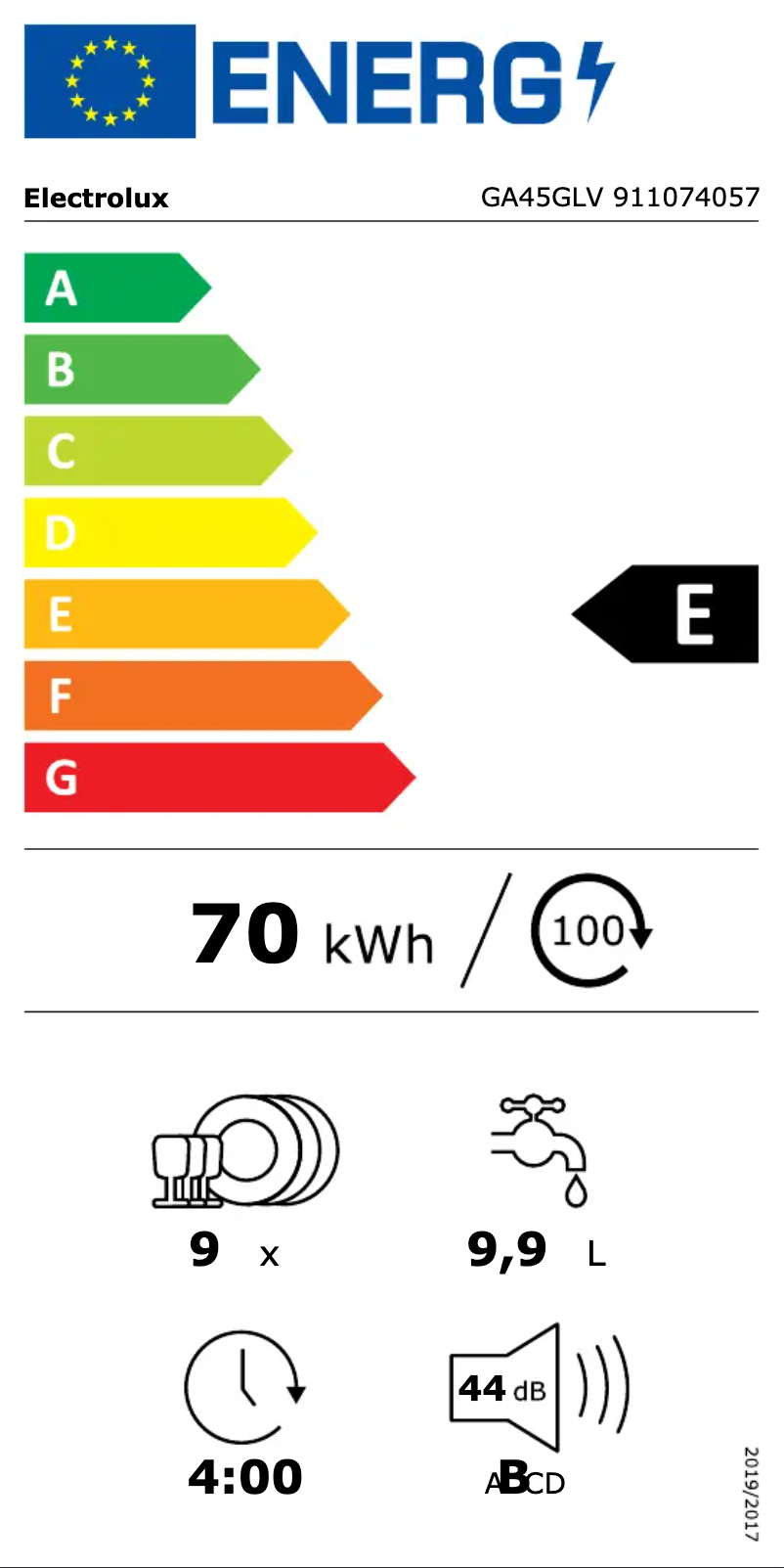 Page n°1 - Label énergétique Electrolux GA45GLV