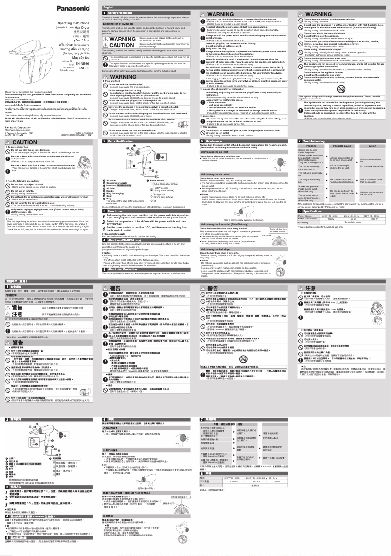 Page n°1 - Manuel utilisateur Panasonic EH-NE66