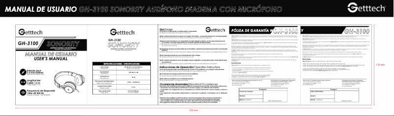 Página 1 del manual Manual de usuario Getttech GH-3100R