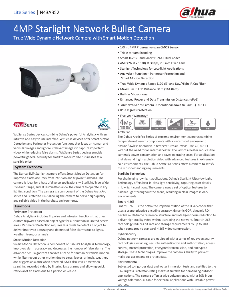 Page n°1 - Fiche technique Dahua Technology N43AB52