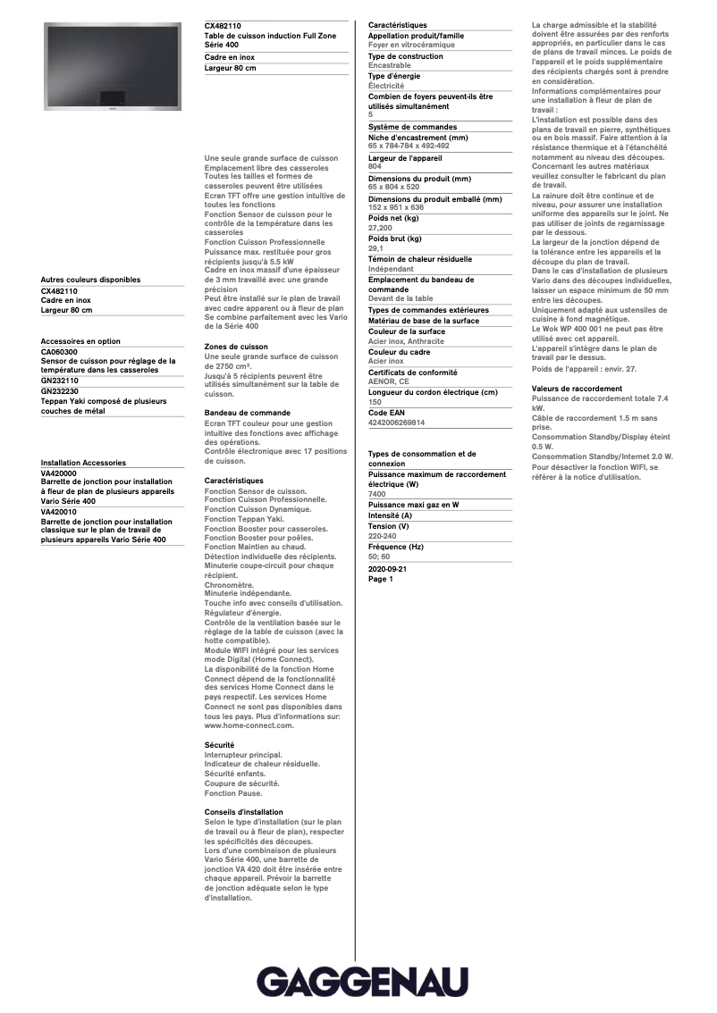 Image de la première page du manuel de l'appareil CX482110