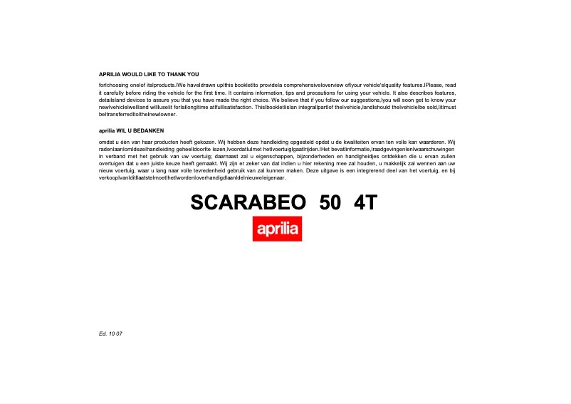 Page 1 de la notice Manuel utilisateur Aprilia Scarabeo 50 4T (2007)