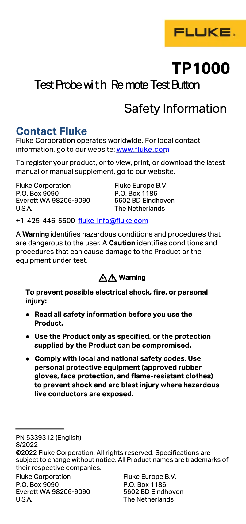 Página 1 del manual Instrucciones de seguridad Fluke TruTest SMFT-1000