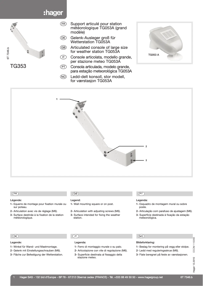 Page n°1 - Manuel utilisateur Hager TG353