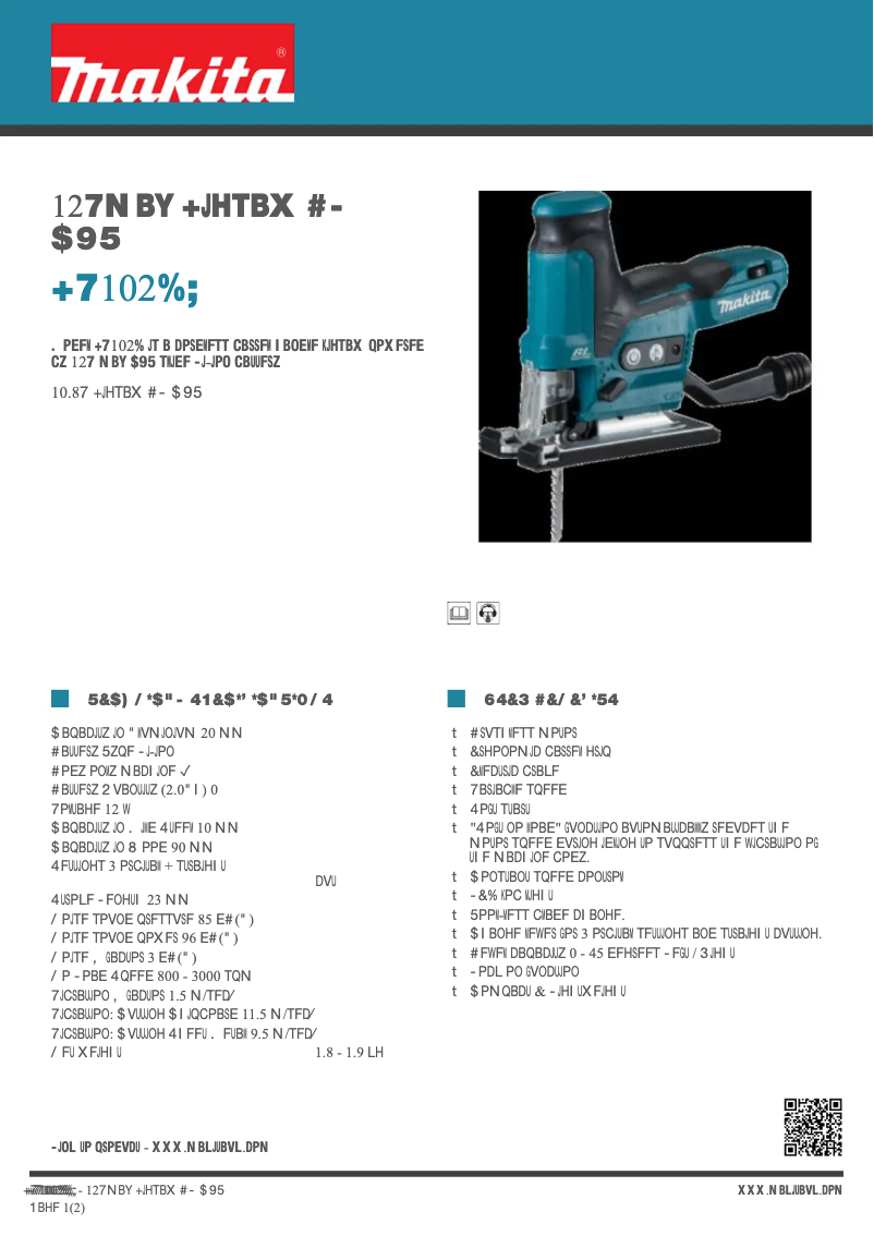 Page 1 de la notice Fiche technique Makita JV102DZ