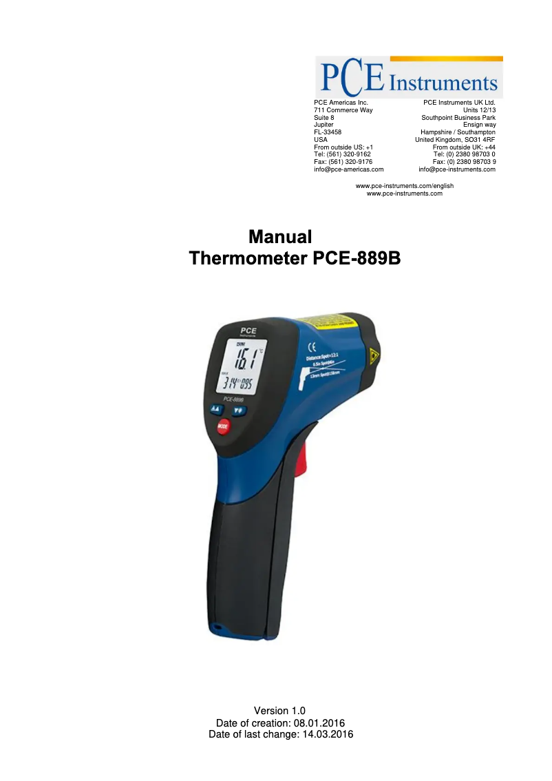 Image de la première page du manuel de l'appareil PCE-889B