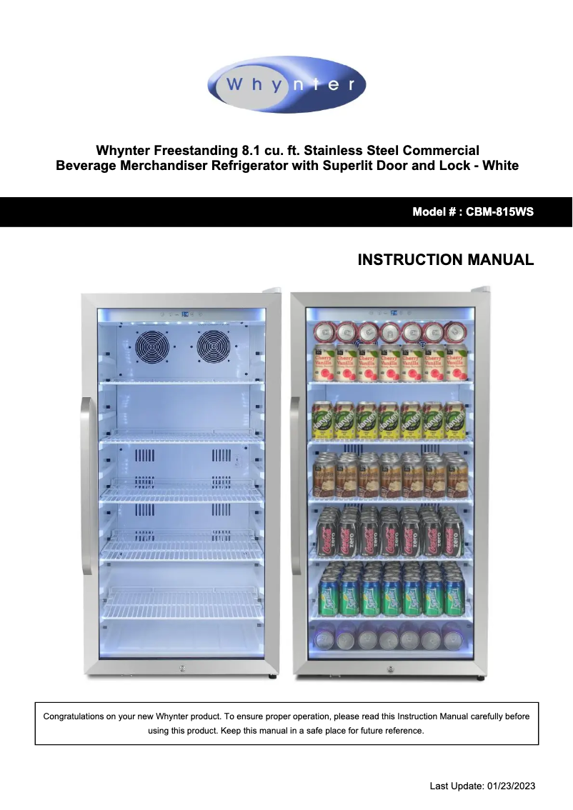 Page n°1 - Manuel utilisateur Whynter CBM-815WS