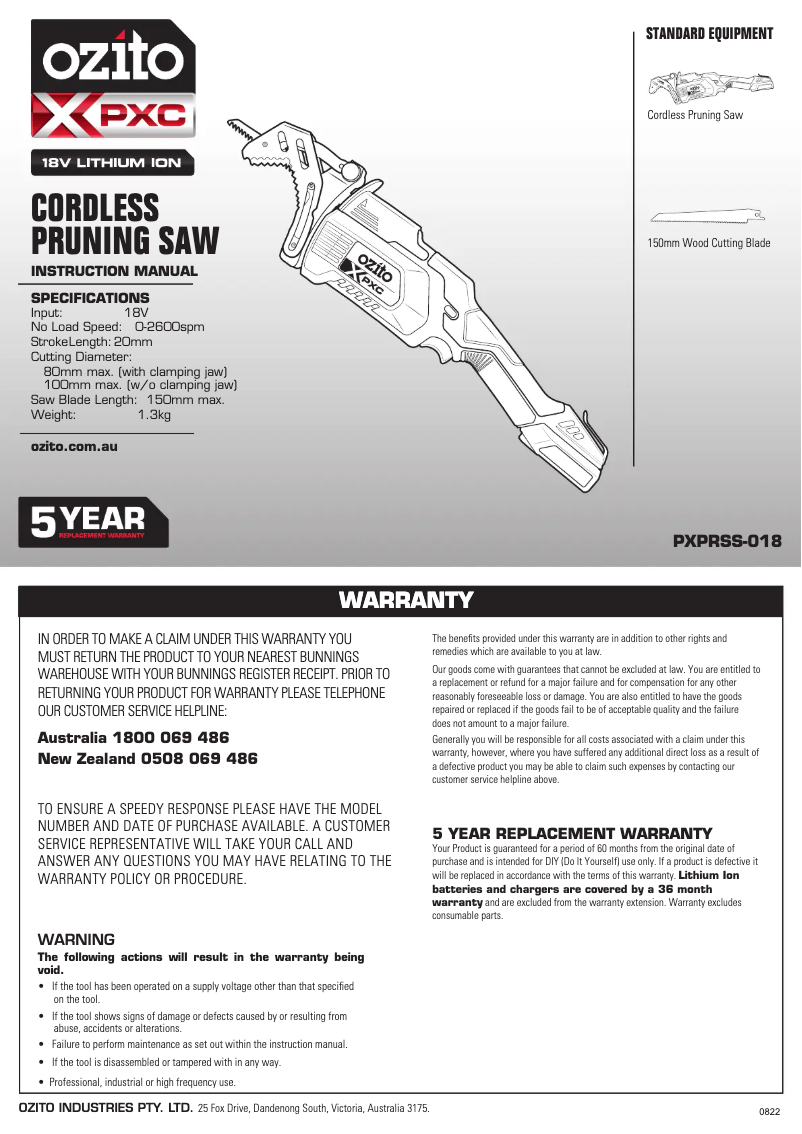 Página 1 del manual Manual de usuario Ozito PXPRSS-018