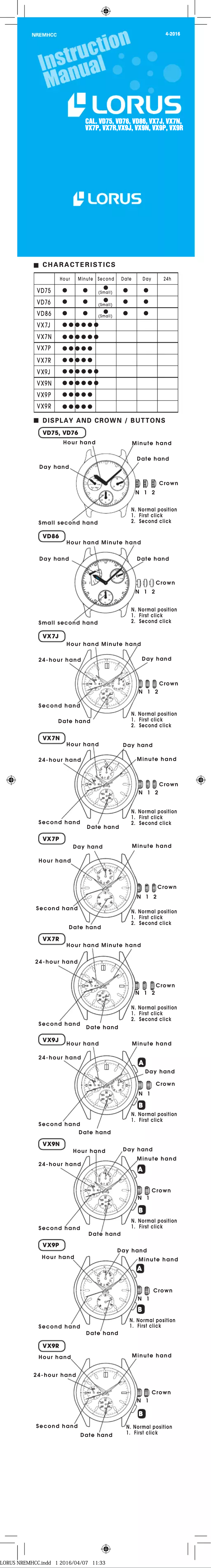 Página 1 del manual Manual de usuario Lorus VX9J
