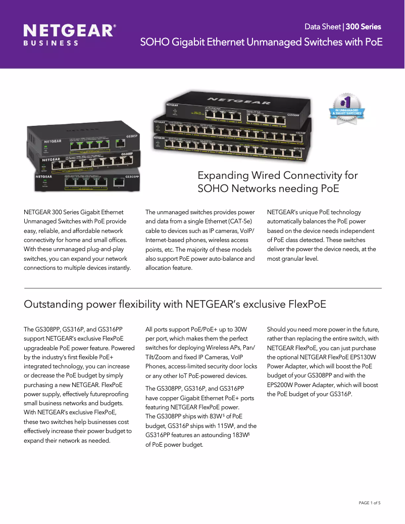 Page n°1 - Fiche technique Netgear GS305