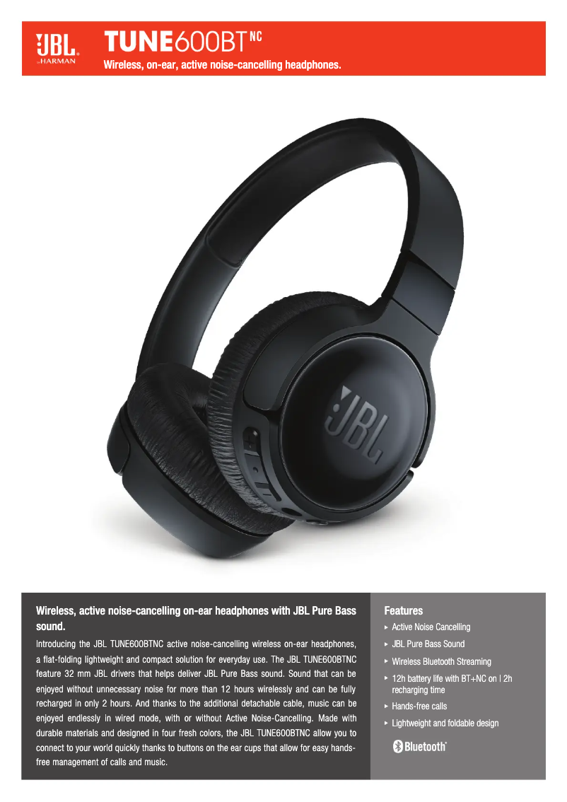 Page n°1 - Fiche technique JBL Tune 600BTNC